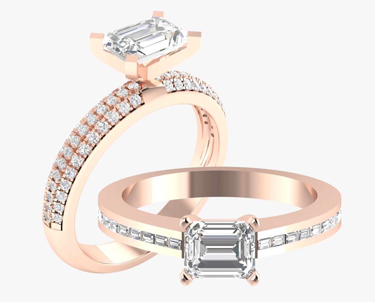 Emerald-Cut Diamond Ring Duo - Aranya Diamonds