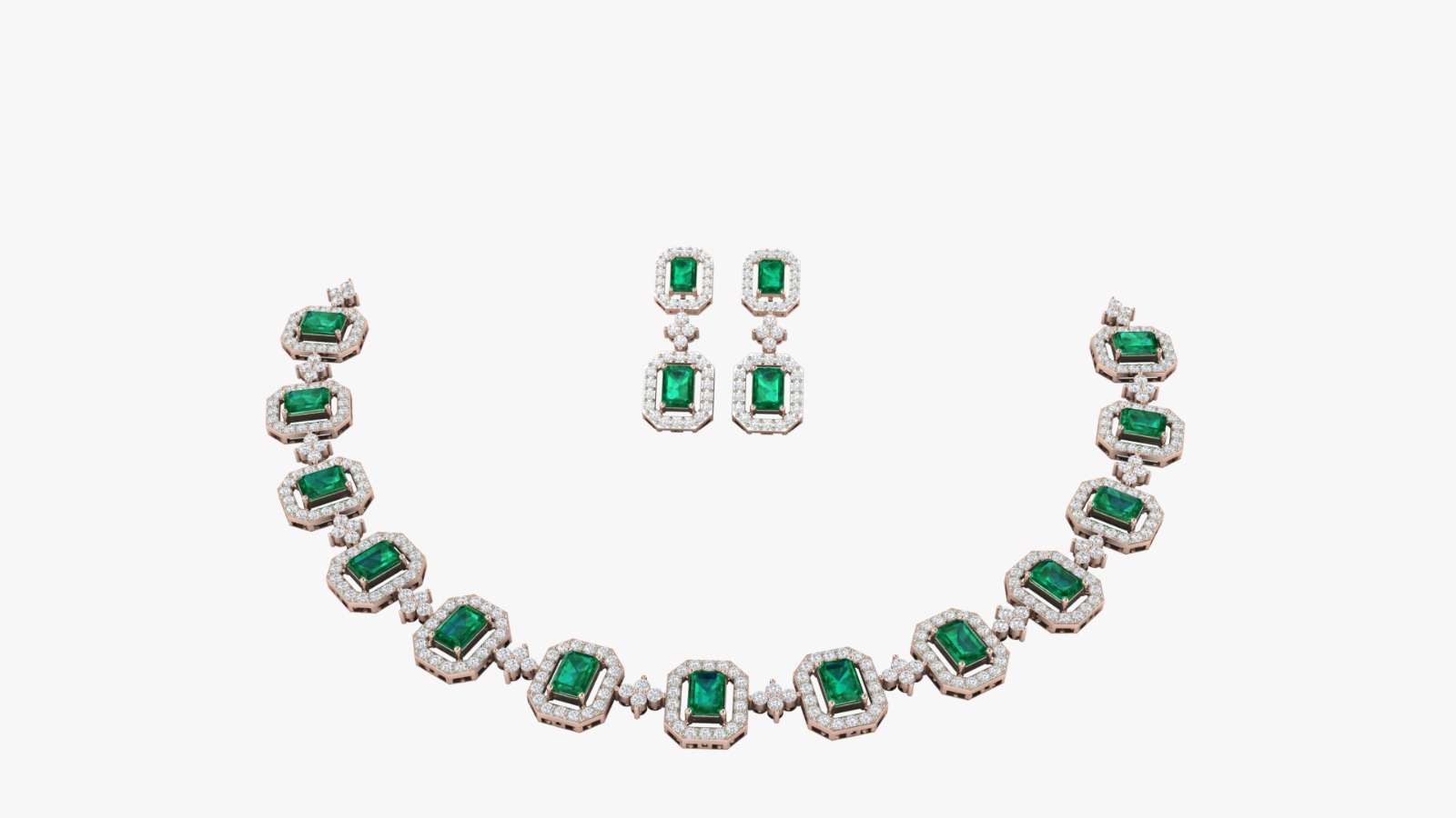 Emerald Diamond Necklace Set - Aranya Diamonds